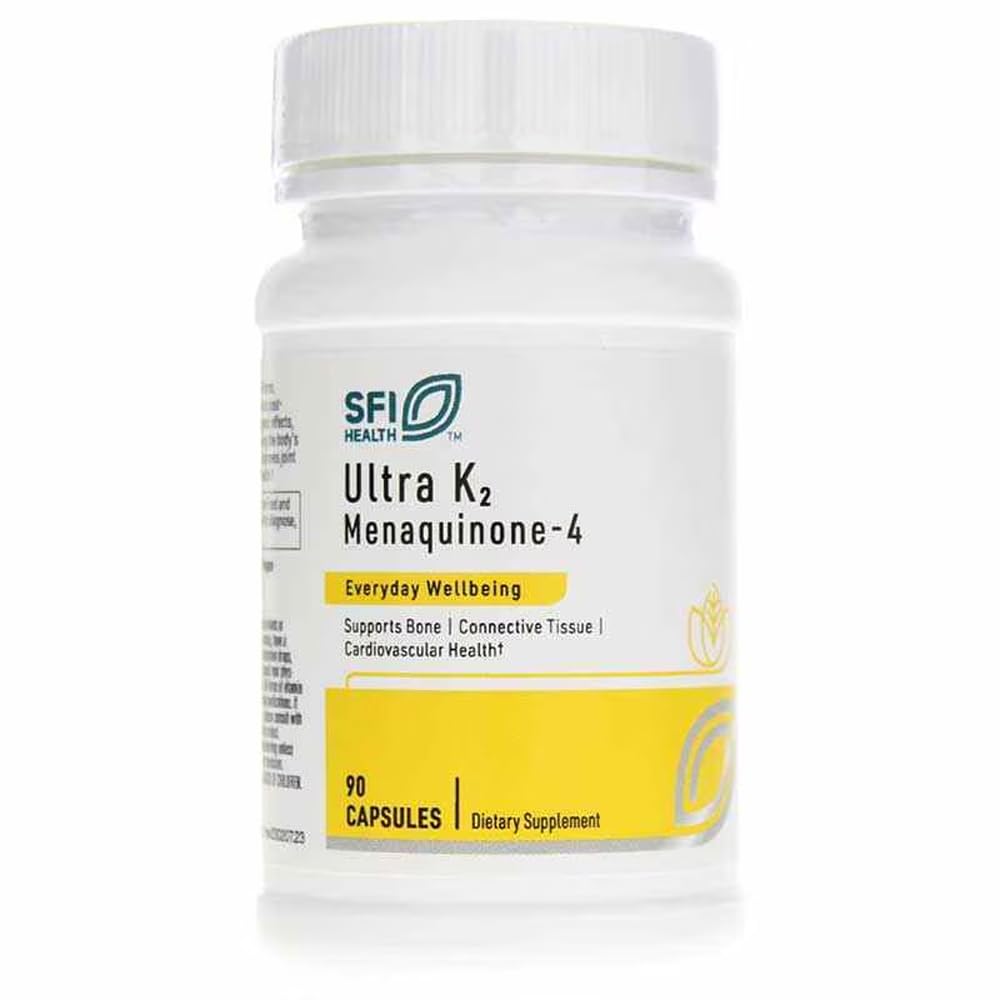 Klaire Labs SFI Health Ultra K2 Menaquinone - 4 - Vitamina K2 Suplemento con 15 mg de vitamina K2 MK4 por cápsula - Soporte Bone &amp; Cardiovascular Health - Hypoallergenic & Vegan Vitamin K (90 cápsulas)