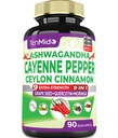 Cayenne Pepper Suplementos Capsules, 3 meses de suministro " Ashwagandha, Ceylon Cinnamon, Grape Seed, Quercetin, Moringa, Ginkgo Biloba - Heart Wellness, Promotes Digestive Health -90 Caps