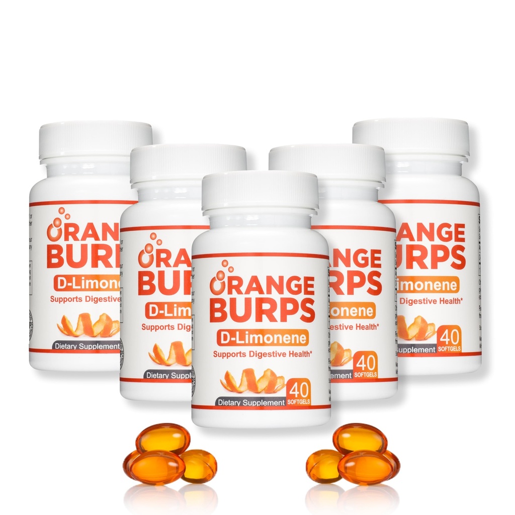 Naranja Burps ← D-Limonene Suplemento - Reductor de ácido (Antacid for Acid Reflux), Rescate de acidez, Alivio de GERD, e Indigestión Alivio de la indigestión Silencioso Naranja Extracto para Salud y Bienestar (1,000 mg, Pack de 5)