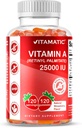 Vitamatic Sugar Free Vitamina A 25000 UI Gummies (Retinyl Palmitate) - Natural Strawberry Flavor - 120 Pectin Based Gummies (3 Bottles)
