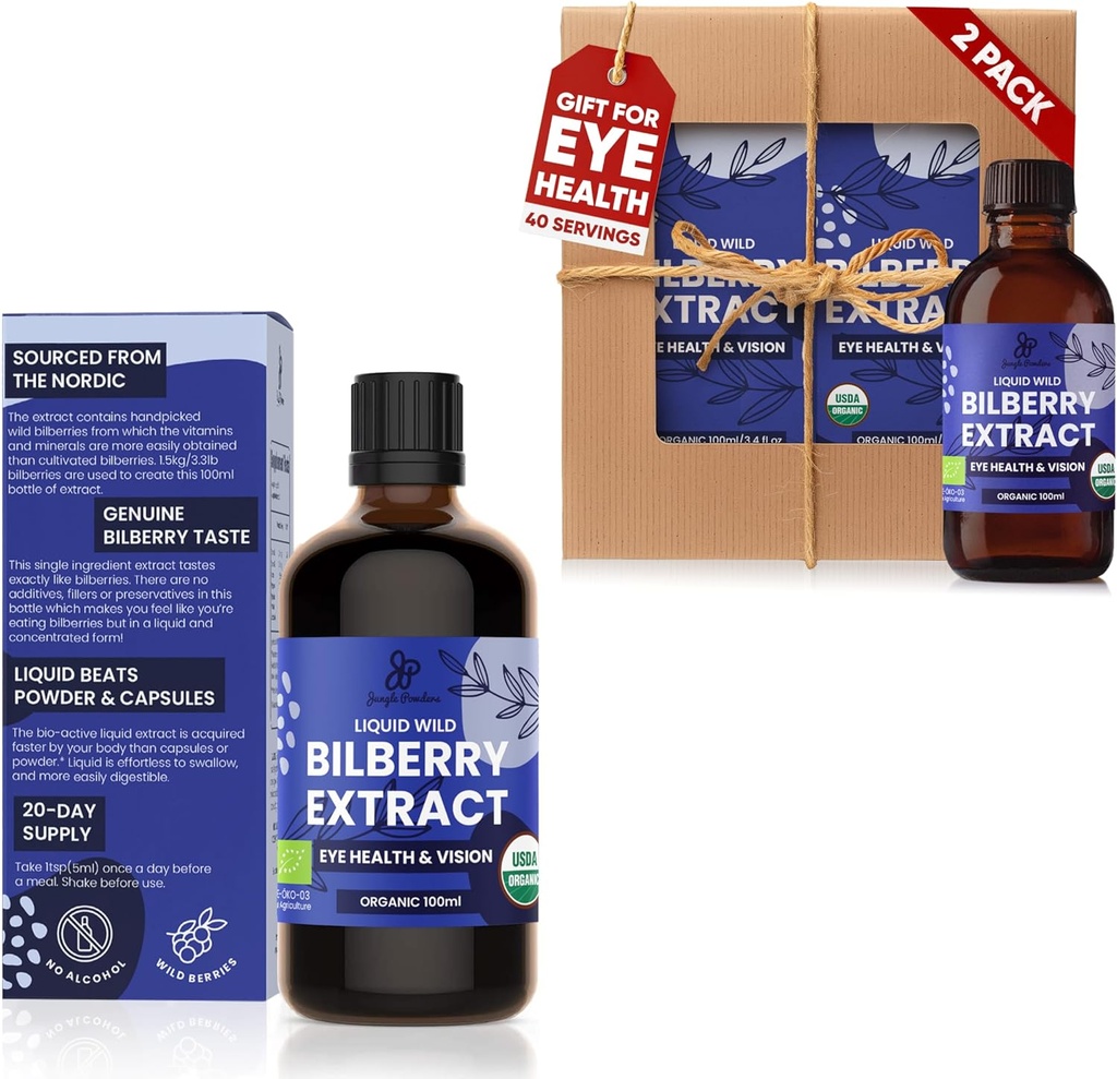 Polvos de selva Extracto de mora silvestre 3x3.4oz Botella de mora líquida Anthocyanin Suplemento de arándano de arándano europeo libre de alcohol para ojos Alta biodisponibilidad Extracto líquido