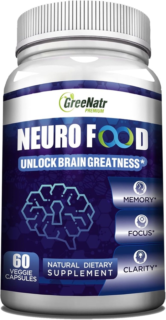 GreeNatr Brain Supplements for Memory and Focus - Ginko Biloba Capsules Brain Booster Supplement with B1, Folic Acid " Calcium - Memory Supplements for Cognitive " Brain Health 60 Capsules (1 Bottle)