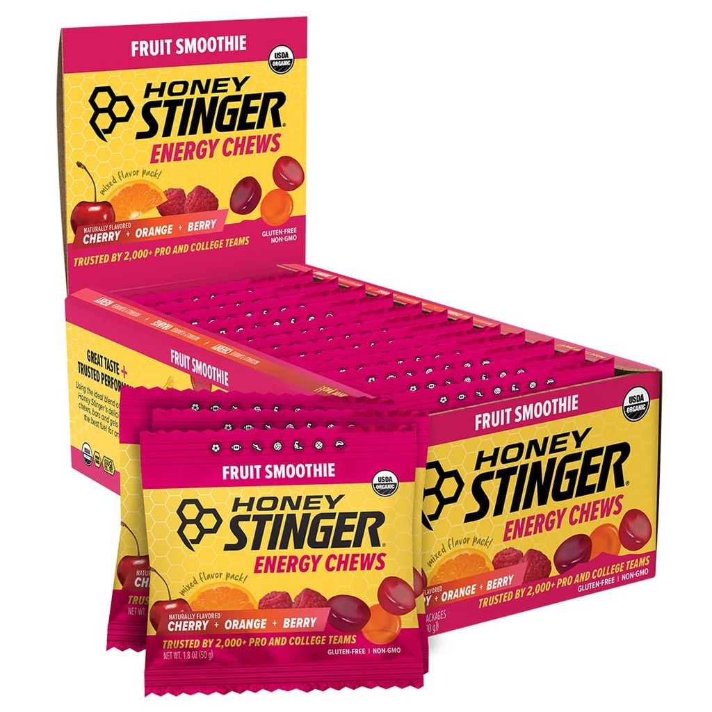 Honey Stinger Organic Fruit Smoothie Energy Chew, Gluten Free &amp; Caffeine Free, para el ejercicio, funcionamiento y rendimiento, Sports Nutrition for Home &amp; Gym, Pre and Mid Workout, 12 Pack, 21.6 Ounce