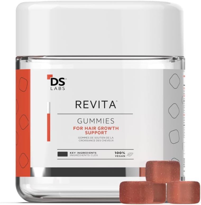 DS Labs Revita Hair Vitamin Gummies - Soporte para Thicker, Fuller Looking Hair, Con Biotin, Zinc, Vitamina D, Hierro, Magnesium & Melatonin, Vegan, Sin gluten, Gelatin-Free, 60 Gummies
