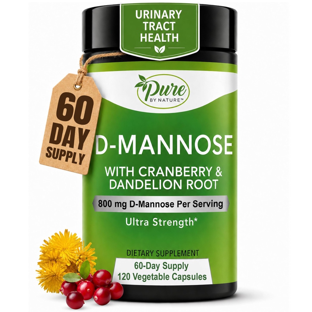 Puro por naturaleza D-Mannose con raíz de arándano y dandelión, 120 Conde