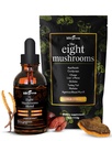 KIKI Green 8 Mushrooms Powder & Liquid Extract Bundle - Mushroom Supplement Complex for Focus &amp; Energy - Lion's Mane, Chaga, Cordyceps, Turquía Tail, Reishi, Shiitake, Maitake - 4 oz, 2 fl oz
