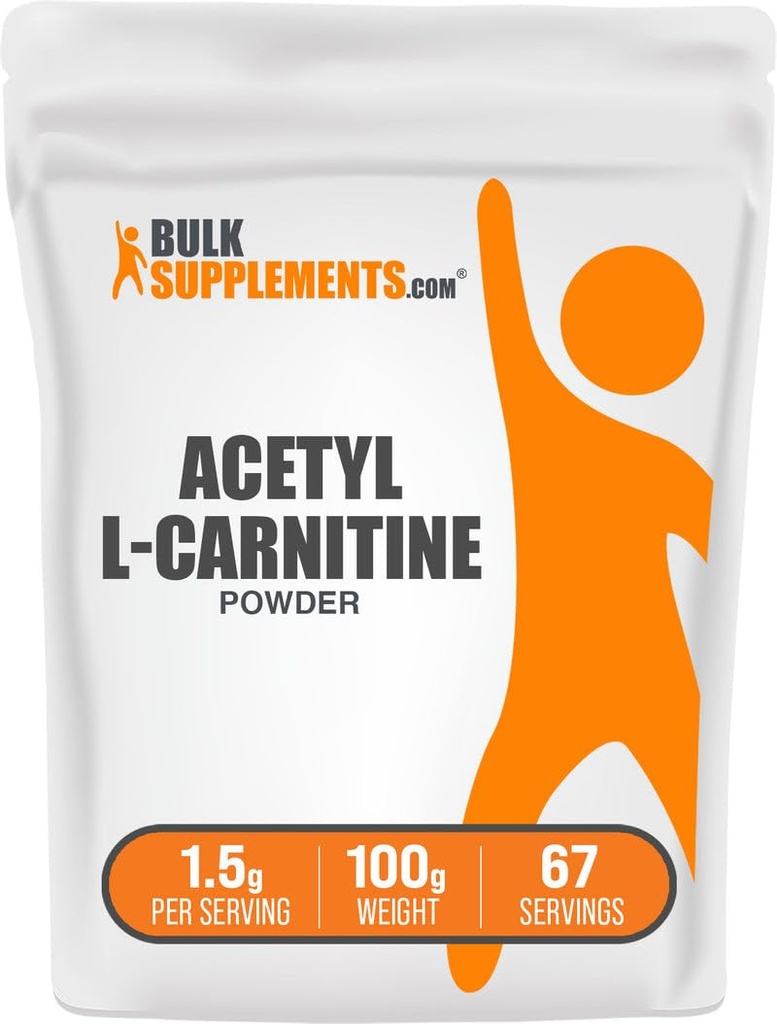 BulkSupplements.com Acetil L-Carnitine Powder - como ALCAR HCl, Carnitine Supplement - Gluten Free, 1.5g por Serving, 100g (3.5 oz) (Pack of 1)