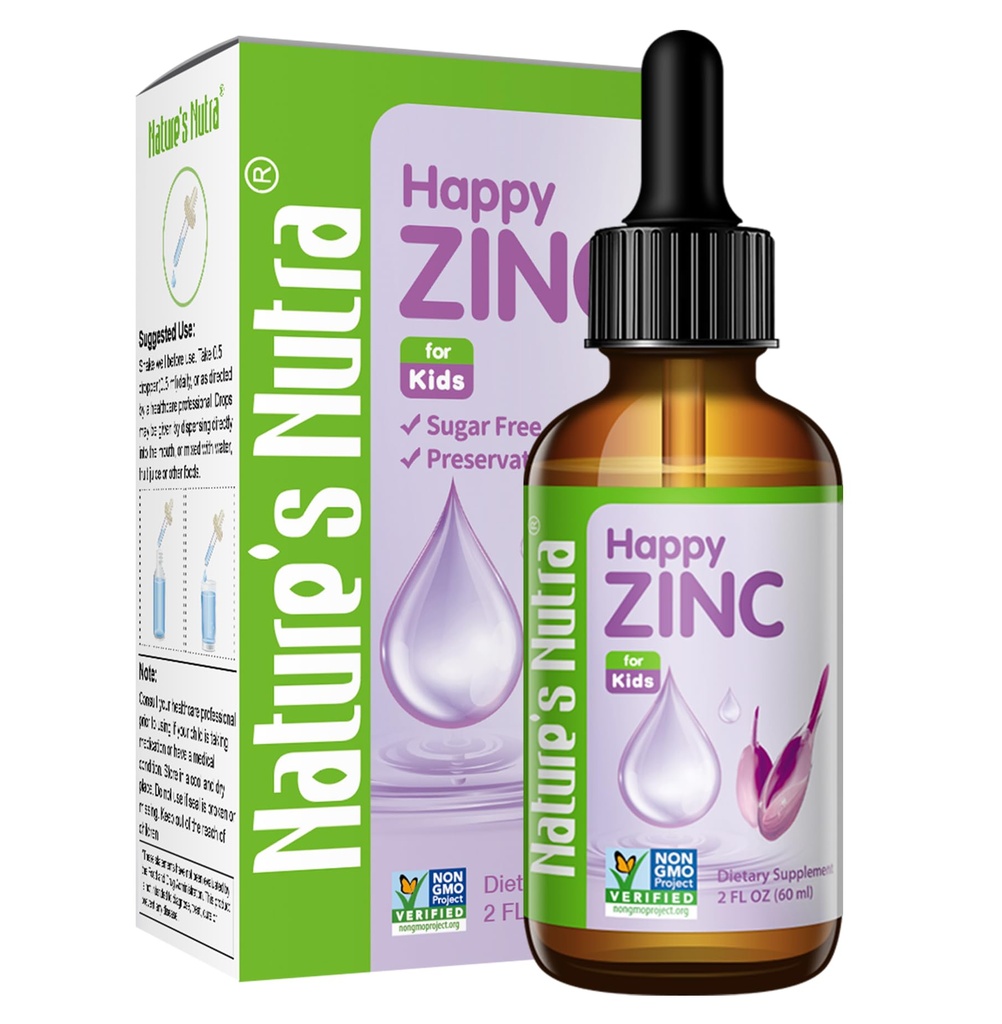 Nutra Happy Zinc, Premium Liquid Zinc for Baby, Infant, Kids and Children, TRAACS Chelate Zinc, High Bioavailability, Non-GMO, Kosher, 2 Fl. Oz (60ml)