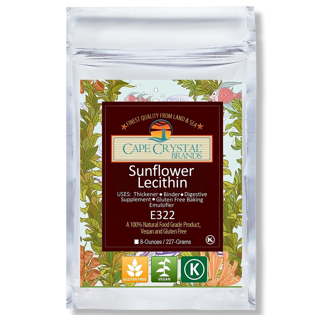 Cape Crystal Sunflower Lecithin Powder, 100% natural y sin gluten. Es la alternativa Vegan, no GMO a Soy Lecithin Powder (8-oz.)