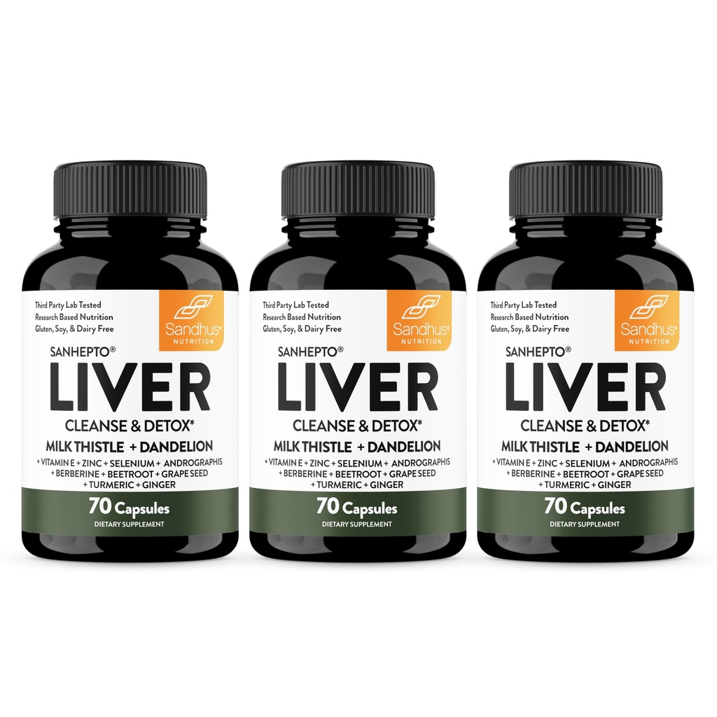 Sandhu's Liver Cleanse Detox &amp; Repair Support ← 70 Capsules (Pack of 3) ← Herbal Supplement for Liver Health ← Milk Thistle Dandelion Root Andrographis with 8 Minerals