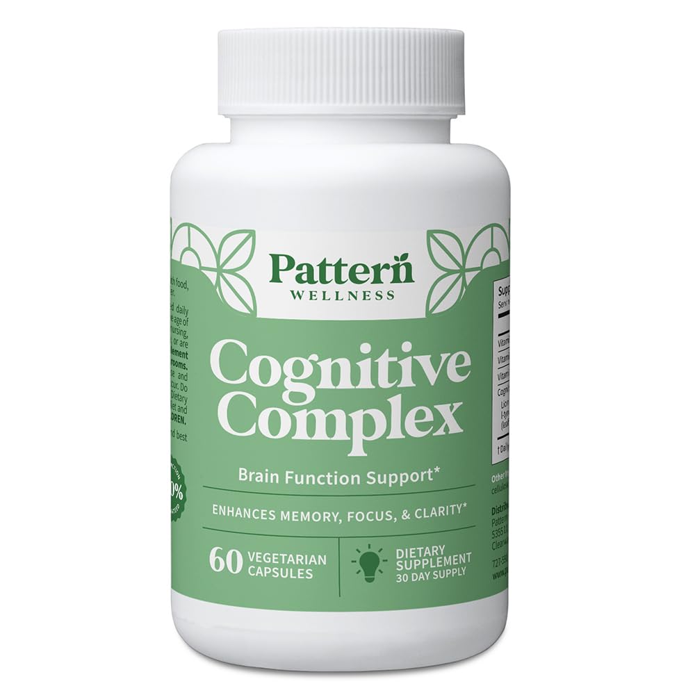 Pattern Wellness Cognitive Complex Supplement – Supports Memory, Focus, Mental Clarity, and Brain Health – Lion’s Mane, Bacopa, B Vitaminas – 60 cápsulas vegetarianas