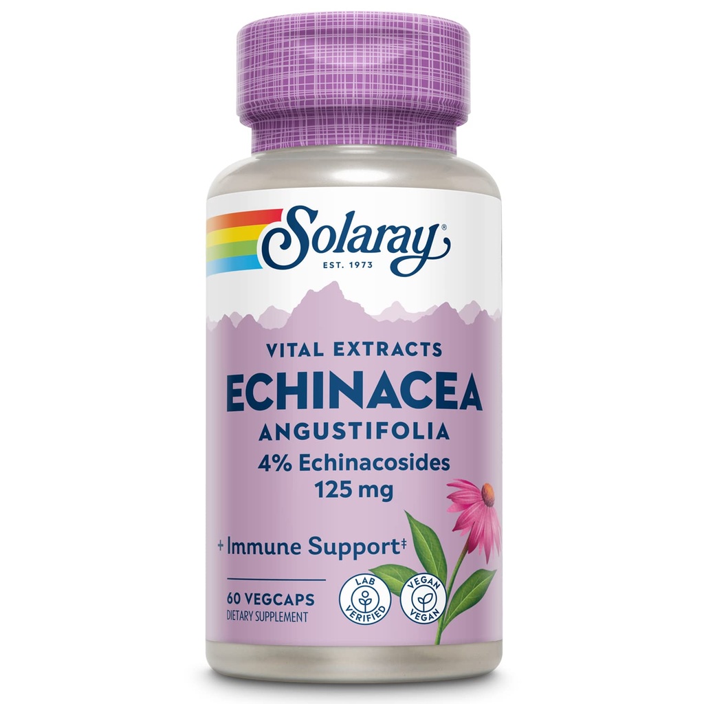 SOLARAY Echinacea Angustifolia Root Extract 125 mg ¦ Healthy Immune &amp; Respiratory Function Support ← 60 VegCaps