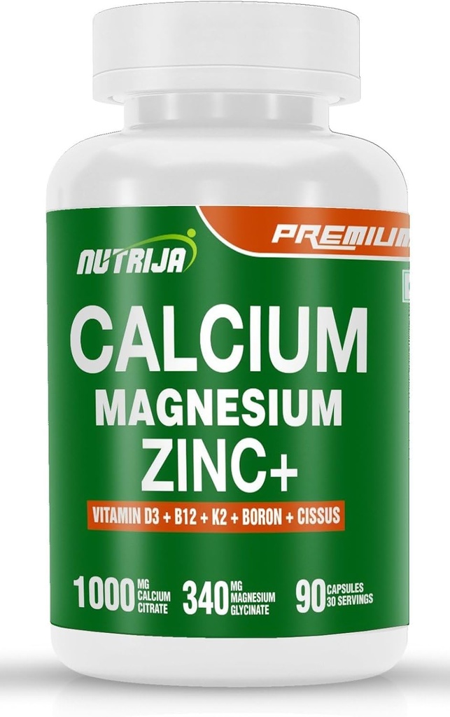 Ciclo de magnesio de calcio con vitamina D3, hierro, K2 &amp; B12 (90 cápsulas)
