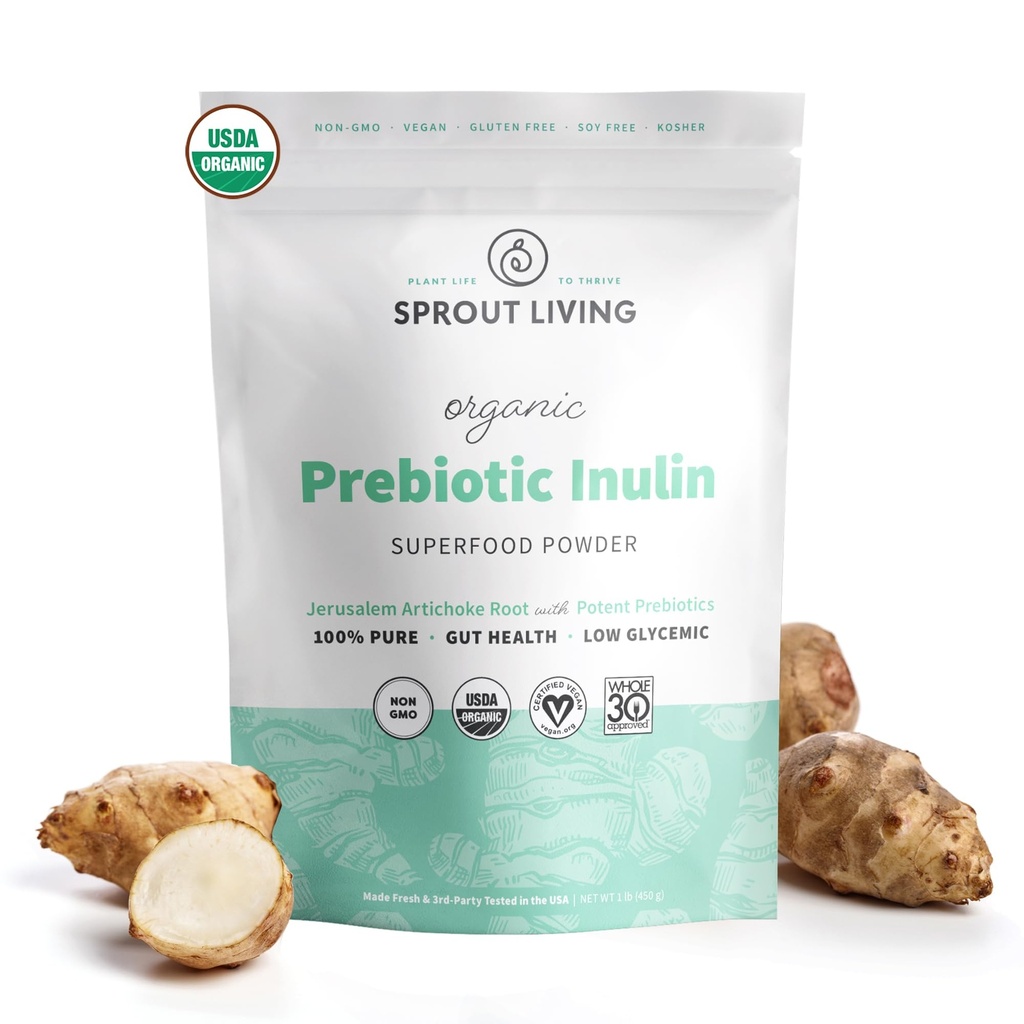 Inulina orgánica con Pólvora Prebiótica FOS, Fibra Soluble para Gut Líquido, Bloating, Digestión, Bacterias Feed Friendly (Probióticos), 1 Scoop Daily, 1 lb (90 Servings)
