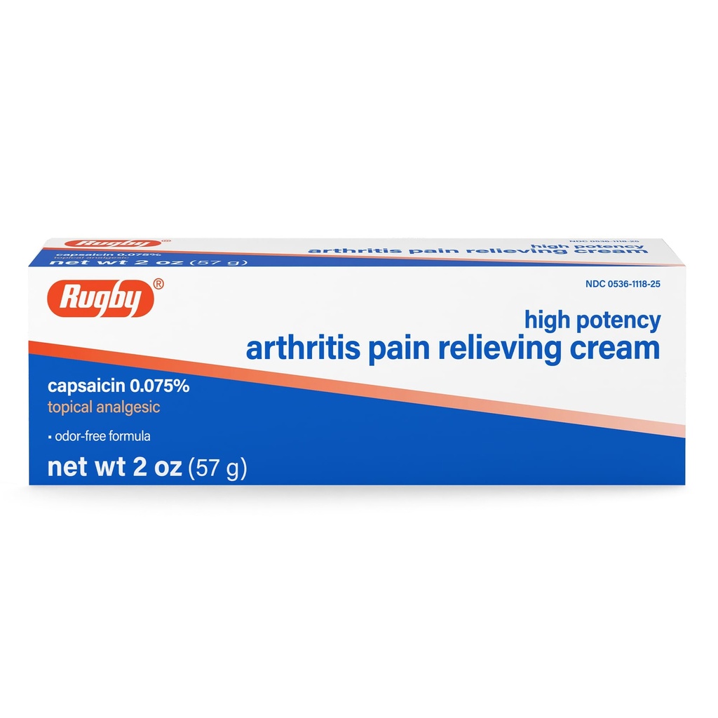 Capsaicina de alta potencia de Rugby 0.075% Crema - Crema de alivio de dolor para la artritis - 2 Oz (57g), (1 Pack)