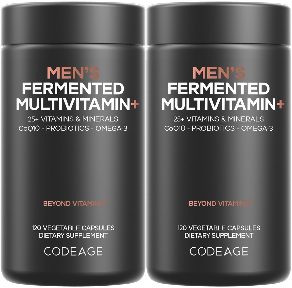 Código Multivitamina diaria de los hombres – 25+ Vitaminas esenciales " Minerales, Alimentos integrales orgánicos, Probióticos, Omega-3, Zinc, Vitaminas A, B, C, D, E & K, 2 Pack