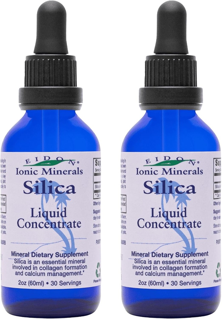 Concentrado mineral de sílice líquido de Eidon - Suplemento de sílice para el cabello, la piel y las uñas, gotas de sílice para apoyar la producción de colágeno, azúcar no añadido - 2 oz, 2 paquete