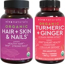 Piel de pelo orgánico y uñas Vitaminas + Turmérica orgánica con colgante de pimienta negra &amp; jengibre, hecha con biotina 5000mcg para el cabello sano, Turmérica para soporte articular natural