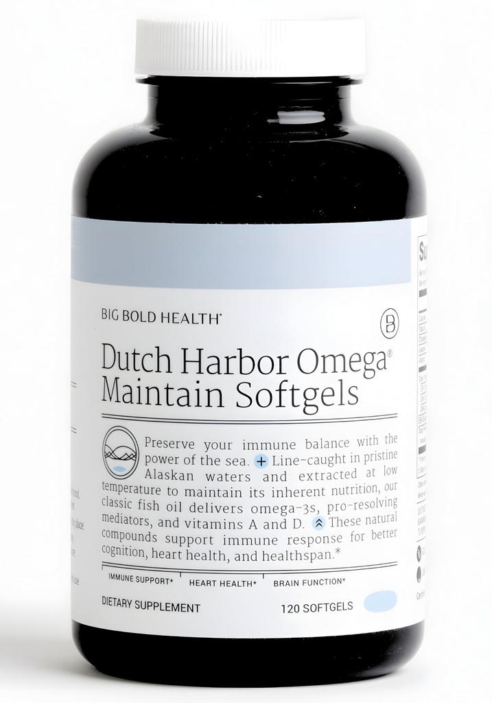 Big Bold Health Dutch Harbor Omega Maintain Softgels - Premium Alaskan Cod Liver Oil (120 Cuenta) - Suplemento Omega-3 con EPA, DHA, DPA - Vitaminas Naturales A &amp; D - MSC certificado