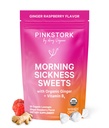 Pink Stork Morning Sickness Sweets, Orgánica Raspberry Ginger Candy con vitamina B6, Soporte para la enfermedad de la moción, Prenatal Heartburn - El embarazo debe tener - 30 gotas de salpicadura