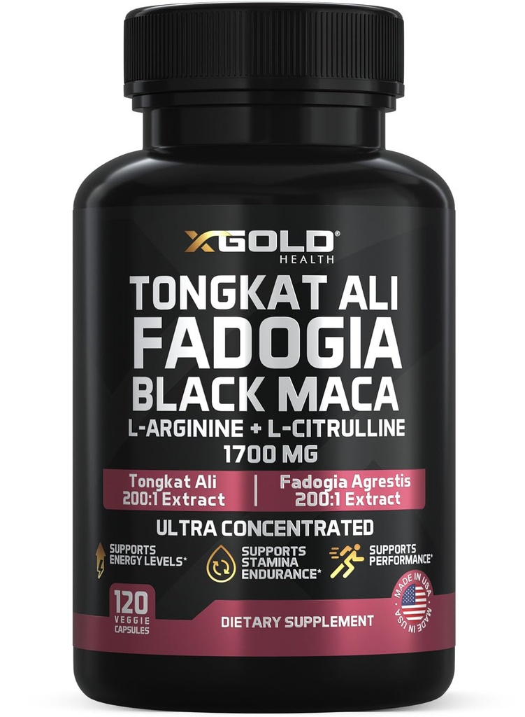 X Gold Health Tongkat Ali + Fadogia Agrestis + Black Maca – Energy, Vitality &amp; Stamina Booster for Men &amp; Women Made in USA