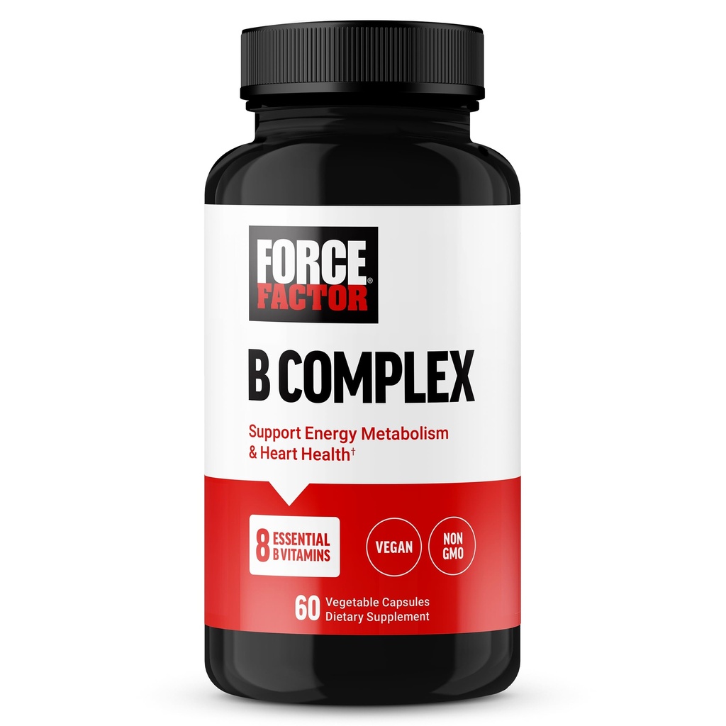 FORCE FACTOR Vitamina B Complejo para apoyar la energía, la vitalidad y la salud cardíaca, incluye vitamina B1, vitamina B2, vitamina B3, vitamina B6, vitamina B12 y más, vegano, no GMO, 60 cápsulas vegetales