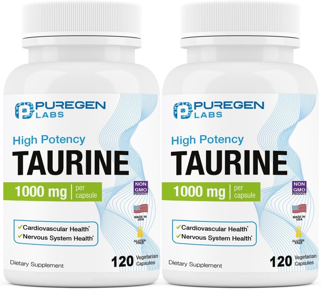 Labs de Purégen Taurine 1000mg [High Potency] Total 240 Veg Capsules  No Harmful Additives ← Non-GMO, NO Gluten and Dairy, Supports Heart Health and Muscle Recovery ← Made in USA