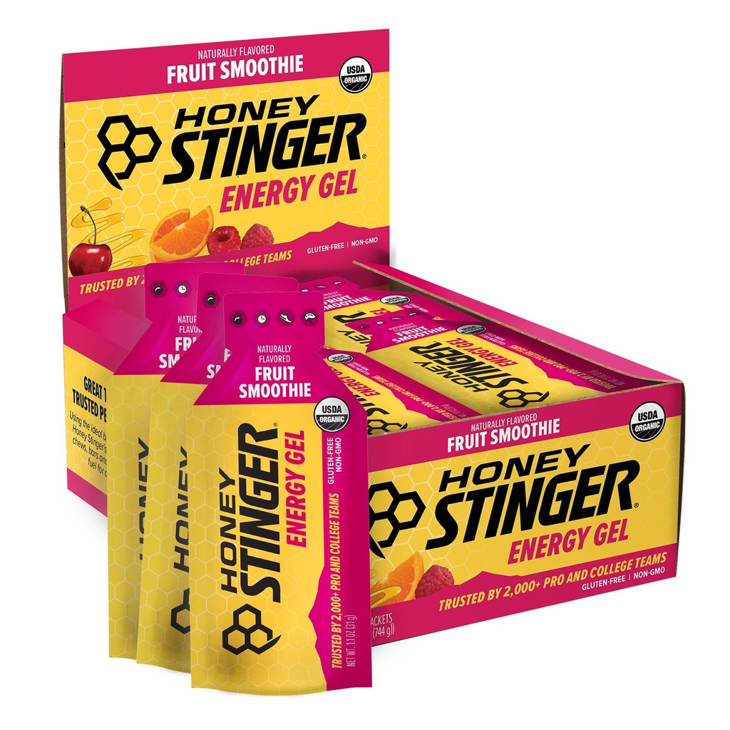 Honey Stinger Organic Fruit Smoothie Energy Gel, Gluten Free &amp; Caffeine Free, para el ejercicio, funcionamiento y rendimiento, Sports Nutrition for Home &amp; Gym, Pre &amp; Mid Workout, 24 Pack, 26.4 Ounce