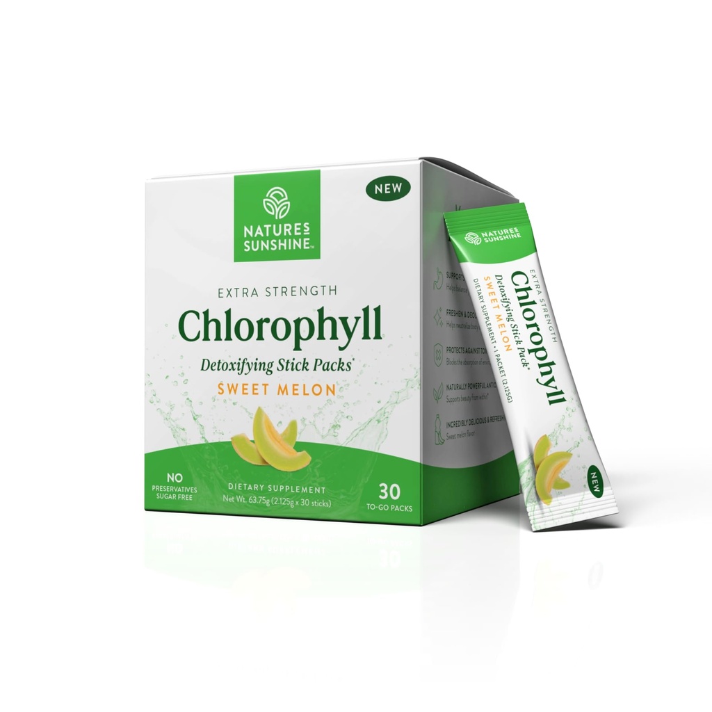 Sunshine Sunshine Chlorophyll Stick Packs: Supercarga tu Detox y Boost Gut Health en Conveniente, Delicious Stick Packs (Sweet Melon)