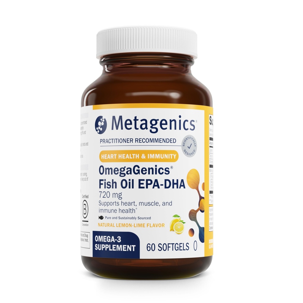 Metagenics OmegaGenics Fish Oil EPA-DHA 720 mg - Omega-3 Fish Oil Supplement - High Potency - for Heart Health, Musculoskeletal Health & Immune System Health* - with DHA &amp; EPA - 60 Softgels