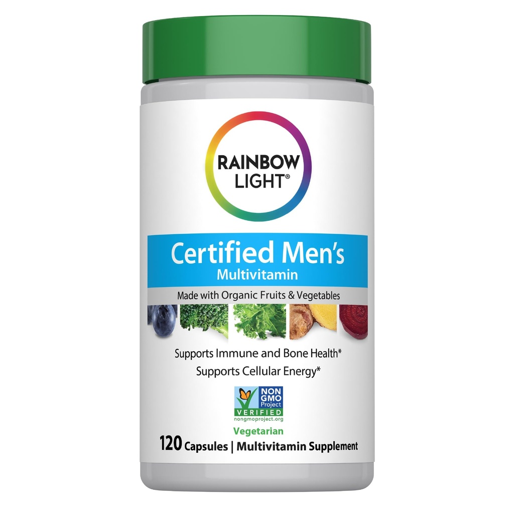 Multivitamina de luz arco iris para hombres, vitamina C, D " Zinc, Probióticos, Multivitamina de hombres proporciona un alto nivel de potencia, corazón, " soporte para hígado, no GMO, vegetariano, 120 tabletas
