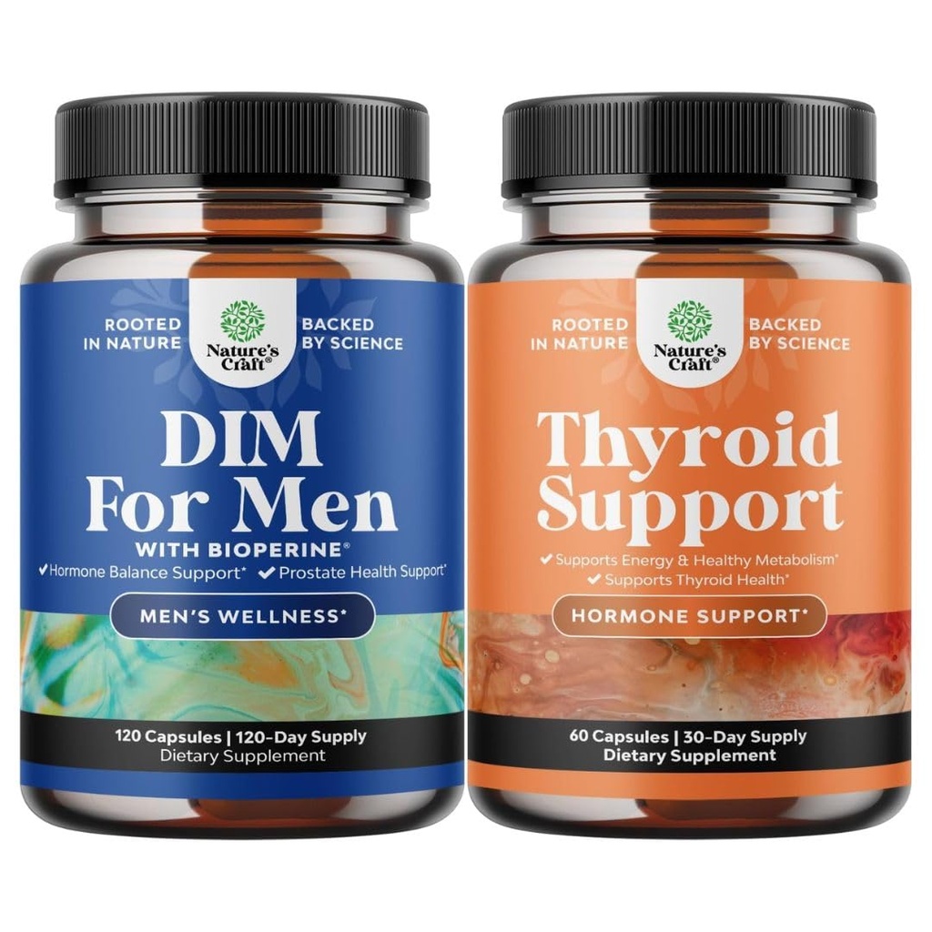 Bundle of DIM Supplement for Men with Panax Ginseng Bioperine Grapeseed " Astragalus for Prostate Health and Herbal Thyroid Support Complex with L Tyrosine, Bladderwrack, Selenium " Pure Ashwagandha