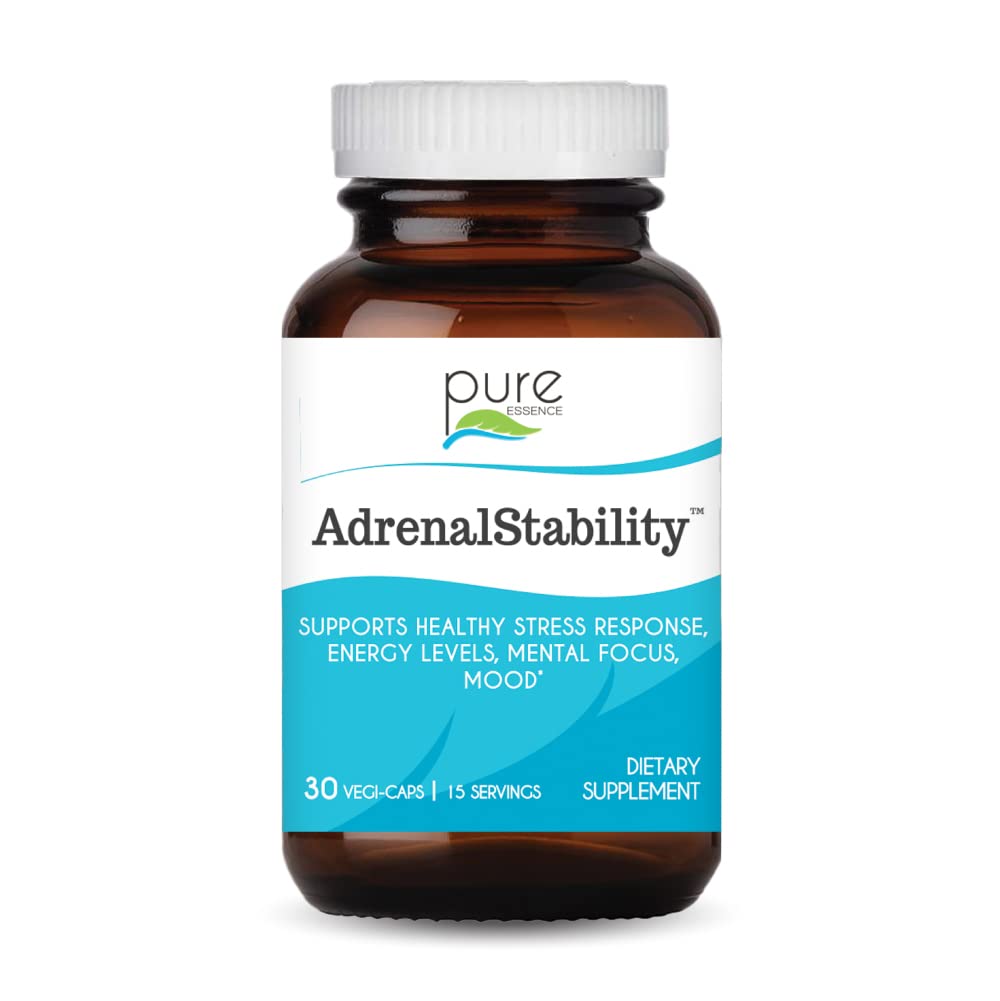Estabilidad Adrenal por Esencia Pura - Suplemento de Fatiga Adrenal con Ashwagandha, Basil Santo, apoya la respuesta saludable al estrés, energía, sueño (30 caps)