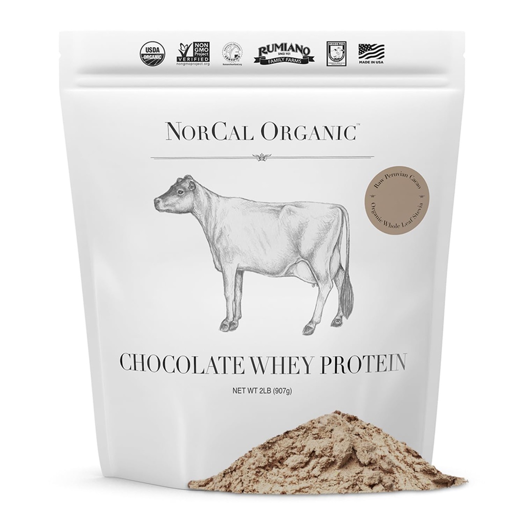 NorCal Organic Chocolate Whey Protein ← 100% USA Grass-Fed, USDA Certified ← Naturalmente Flavored with Raw Cacao from California Family Farms ← 32 Ounce (Pack of 1) - 32 Servings
