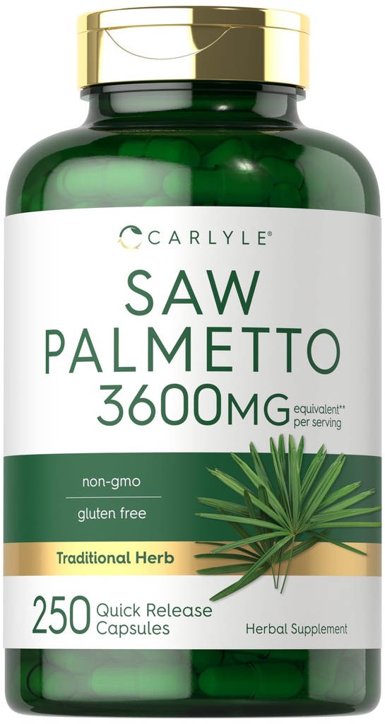 Carlyle Saw Palmetto for Hombre and Women TEN 3600 mg ANTE 250 Capsules  Herb Extract Supplement ← Serenoa Repens ← Non-GMO and Gluten Free