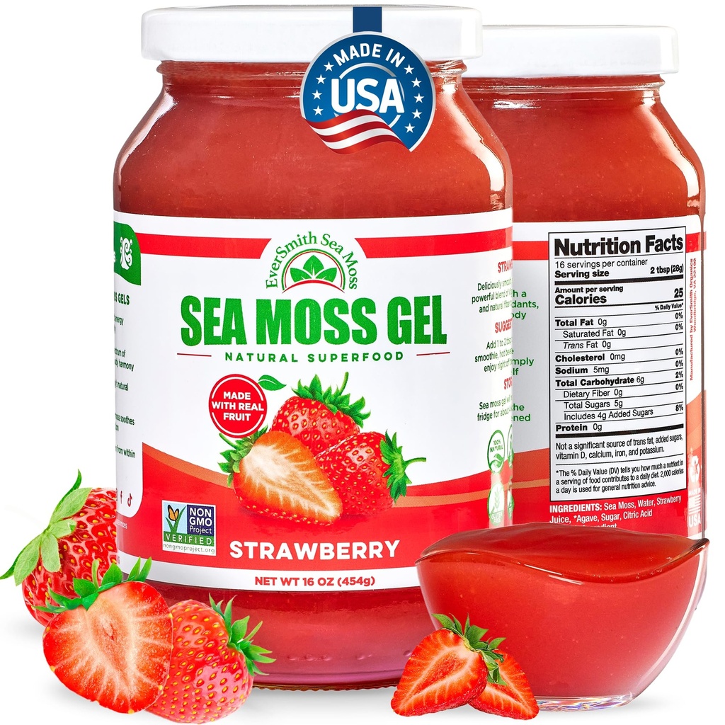 Wildcrafted Irish Sea Moss Gel Silencioso Hecho en EE.UU.   Rich in Vitamins & Minerals Silencio Sea Moss Gel Raw ← Suplemento Nutricional  Strawberry (16 oz)