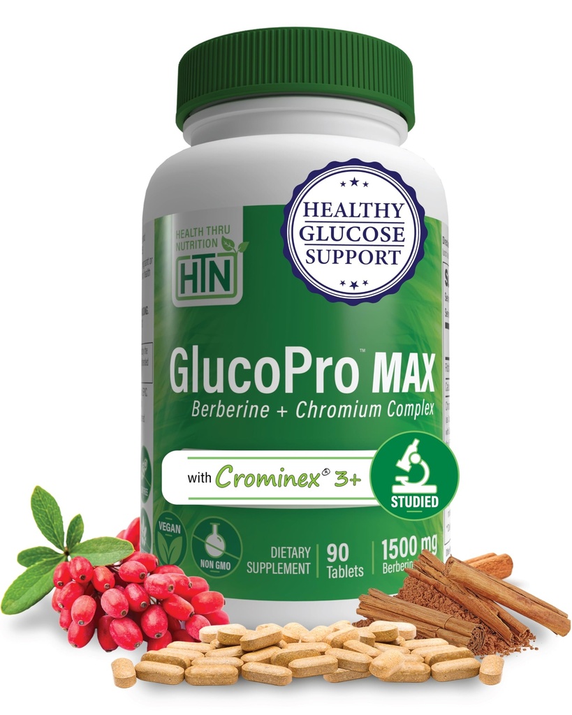 Salud Thru Nutrition GlucoPro Max - con 1.500mg Berberine, Chrominex + Chromium, y 1000mg Cinnamon peru Vegan, Non-GMO, Gluten Free