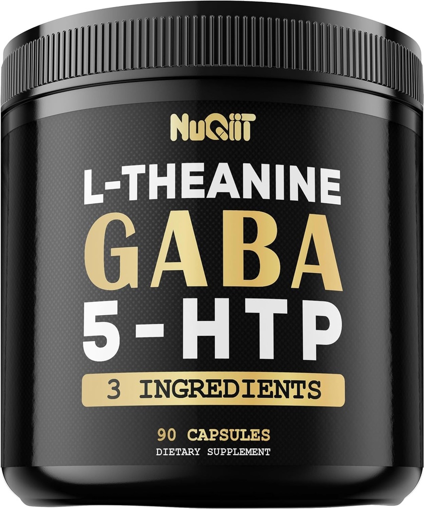 NUQIIT 3in1 GABA Supplements 750mg L-Theanine 200mg & 5-HTP (5-hydroxytryptophan) - Equivalent to 1000mg - Support Brain Health, Concentration, Comfortable Mood - 90 Capsules