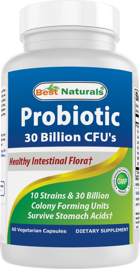 Best Naturals Probiotic 10 Strains & 30 Billion CFU Intestinal Flora, 60 Veggie Capsules (60 Cuenta (Pack of 1))