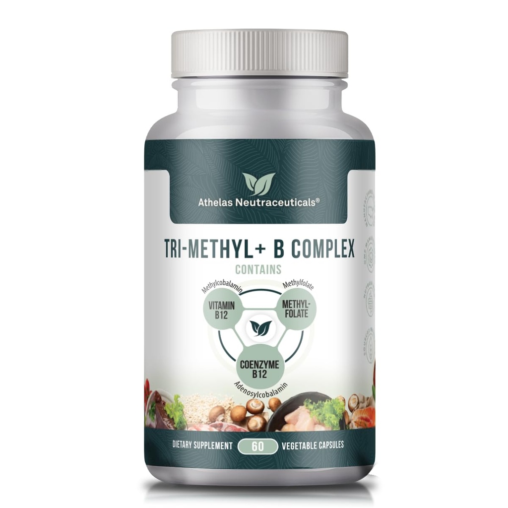 Tri-Metil+ B Complejo Vitaminas Metilada B - Metil B Complejo Completo de Metil B Suplemento Vitamina para MTHFR Soporte con formas activas de metilcobalamina B12, Adenosylcobalamin y Methylfolate