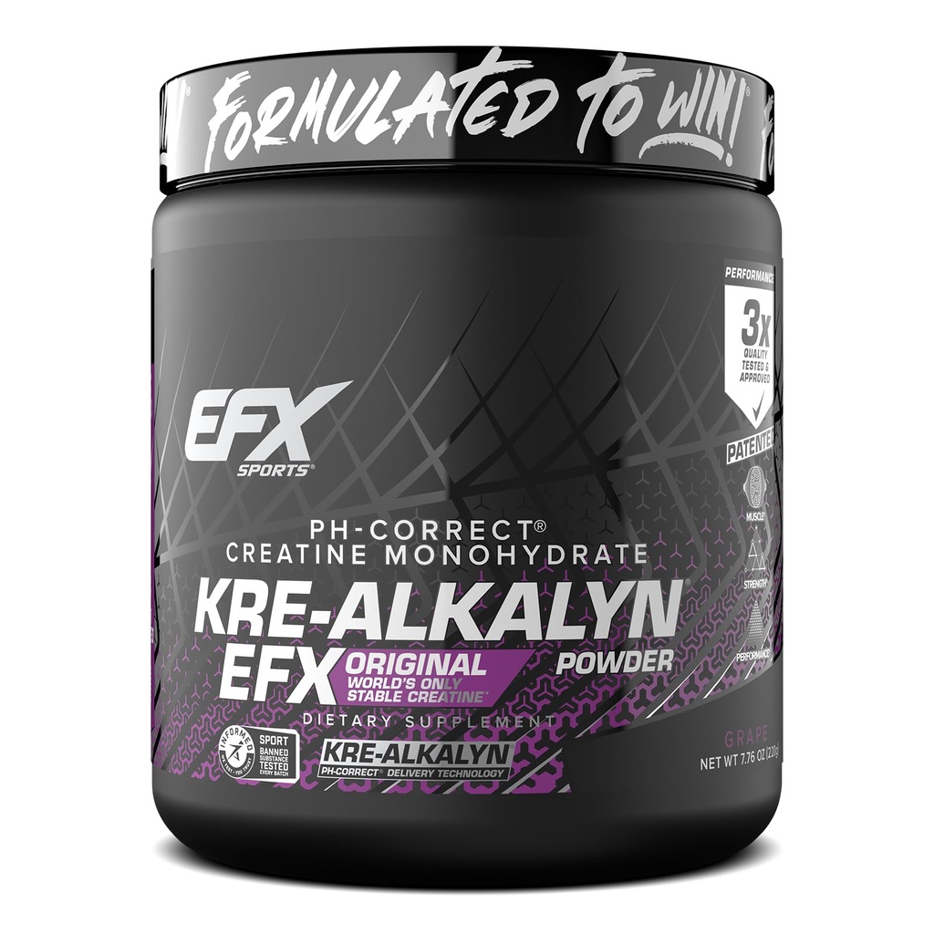 EFX Sports Kre-Alkalyn EFX Powder ← pH Correct Creatine Monohydrate Powder Suplemento ¦ Strength, Muscle Growth & Performance TEN 110 Servings (Grape)