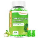 240MG Ginkgo Biloba Gummies with Ginseng and Magnesium, Ginko Biloba Suplementos Gummies for Brain Focus, Mood and Memory for Adults, 60 Cts