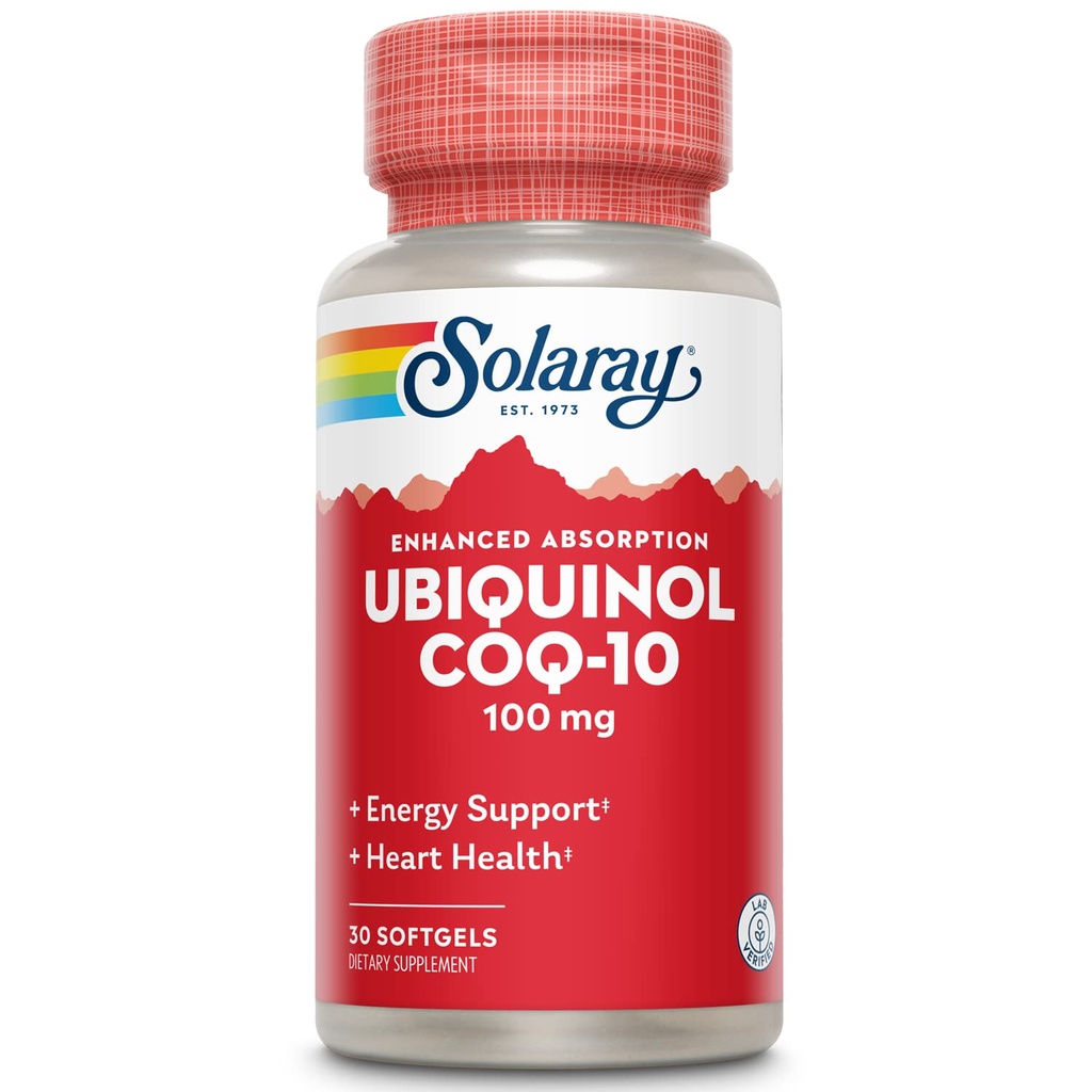 Solaray Ubiquinol CoQ-10 100mg Ausorción mejorada Softgels - Ubiquinol CoQ10 Suplemento para hombres y mujeres, Coenzyme Q10-30 Softgels