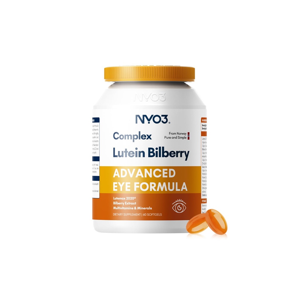 NYO3 Vitaminas Oculares con Lutein y Zeaxanthin,Fórmula Ocular patentada,Recomendada por NIH,Bilberry avanzada &amp; Astaxanthin,Vitamins A, C, E, B12 &amp; Minerals, Eye Health & Vision Protection, 60 Softgels