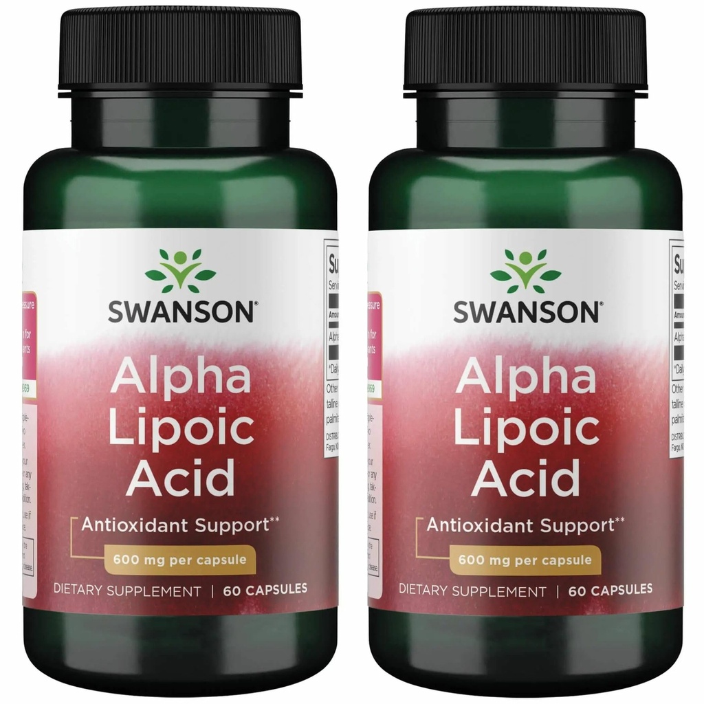 Swanson Alpha Lipoic Acid - Suplemento Natural Apoyo a Niveles de Presión Sanitaria Saludable Ya dentro de un rango normal - promueve el metabolismo de carbohidratos - (60 cápsulas, 600 mg cada uno) (2 paquete)
