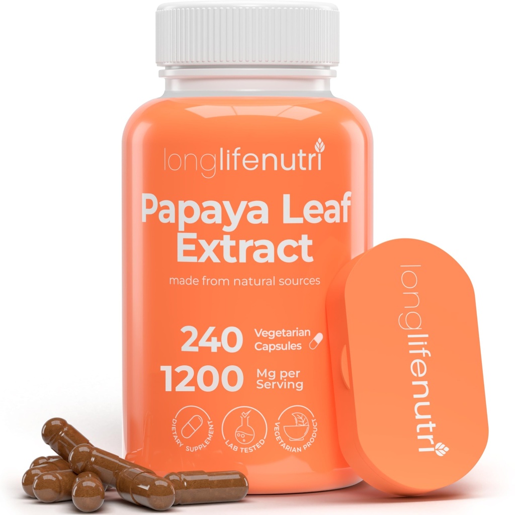 LongLifeNutri Papaya Leaf Extract Supplement 1,200mg per Serving - 240 Vegetarian Capsules, 4-Month Supply, de Carica Papaya for Daily Wellness, GMP Certified, Made in USA