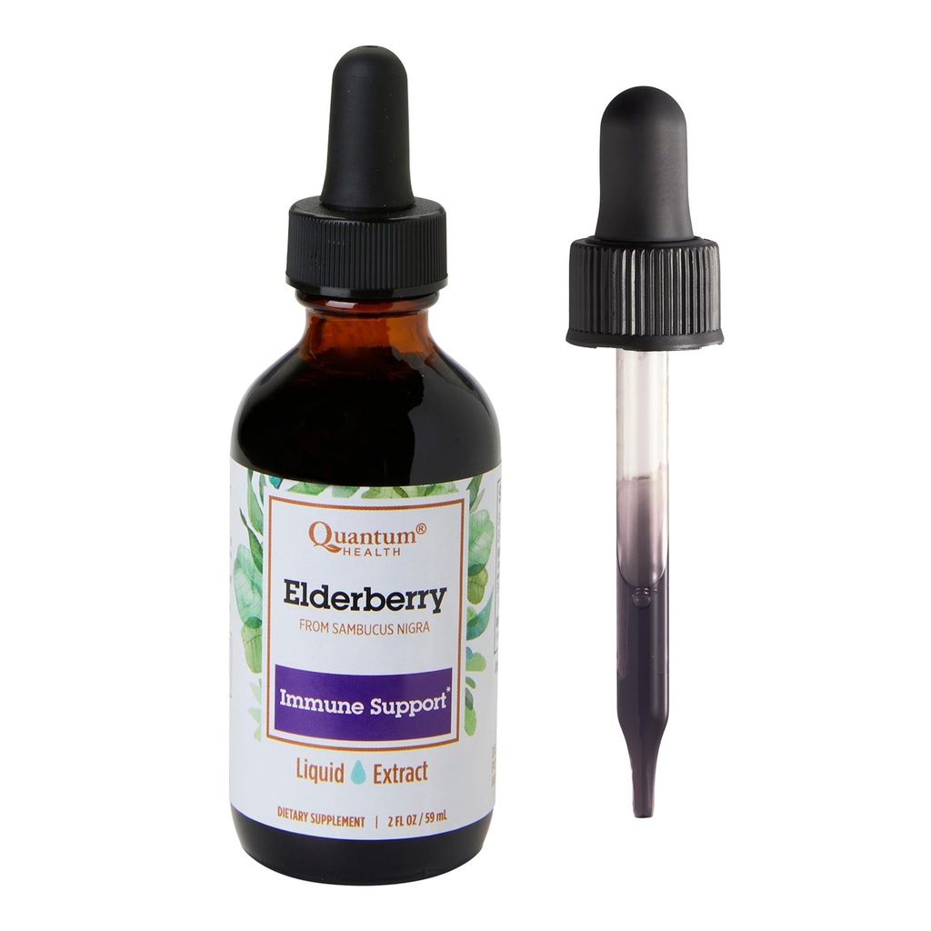 Quantum Health Black Elderberry Liquid Extract Sambucus Nigra Immune Support Formula 700mg - Daily Wellness Boost of Potent Antioxidants for Women &amp; Men - High Dose, Fast Absorption, Vegan - 2 Fl Oz