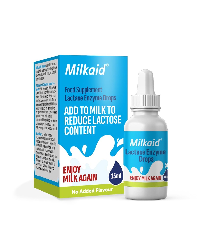 Milkaid Lactase Enzyme Drops for Lactose Intolerance ¦ Prevents Gas, Bloating " Diarrhea ← Fast Acting Dairy Digestive Supplement TEN Gluten Free " Vegetarian TEN No Artificial Flavor ← 0,5 Fl Oz (1)