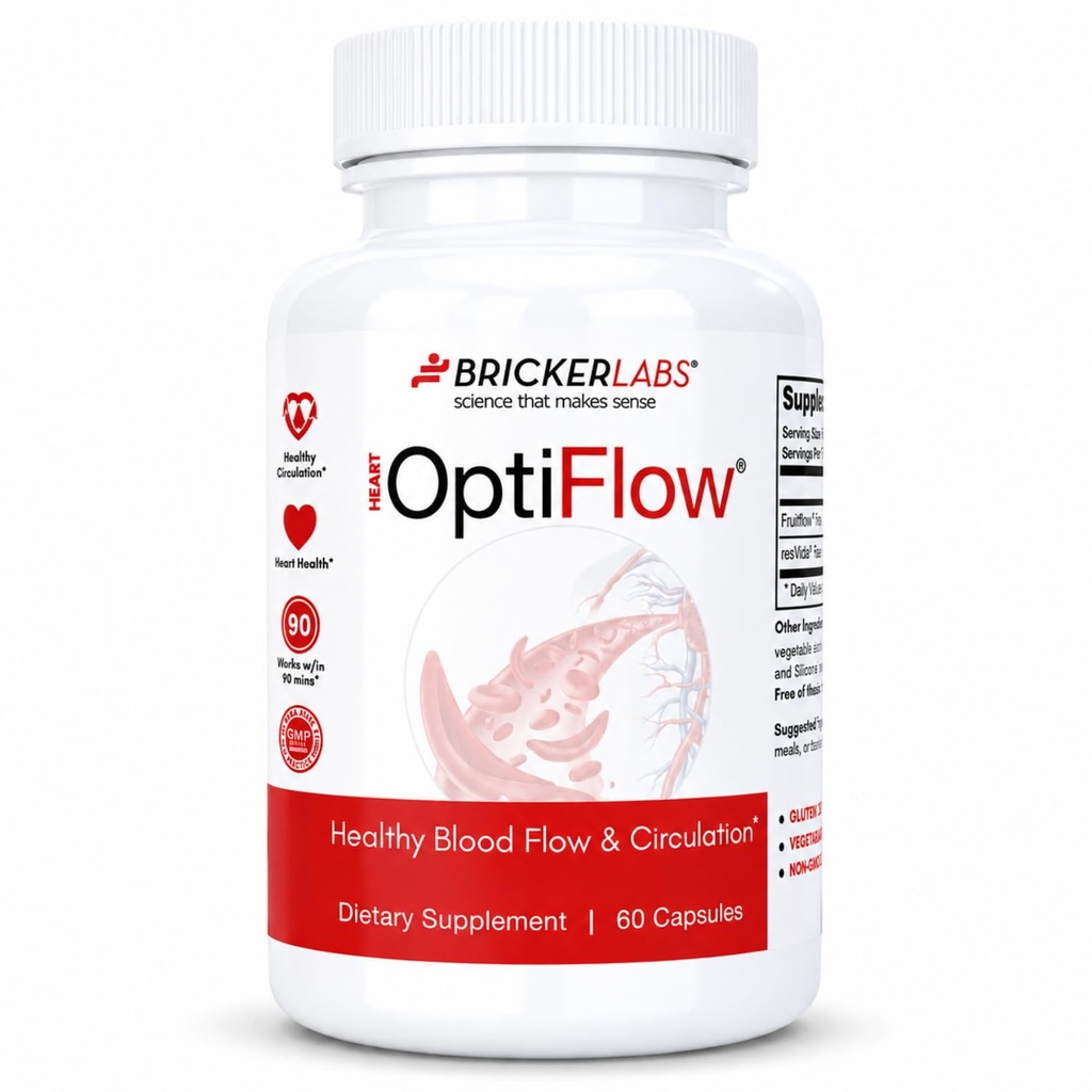 Bricker Labs OptiFlow Blood Circulation Vitaminas, Naturally Supports Healthy Blood Flow, Contiene FruitFlow y resVida Trans resveratrol. Optimizador de sangre Suplemento 60 cápsulas