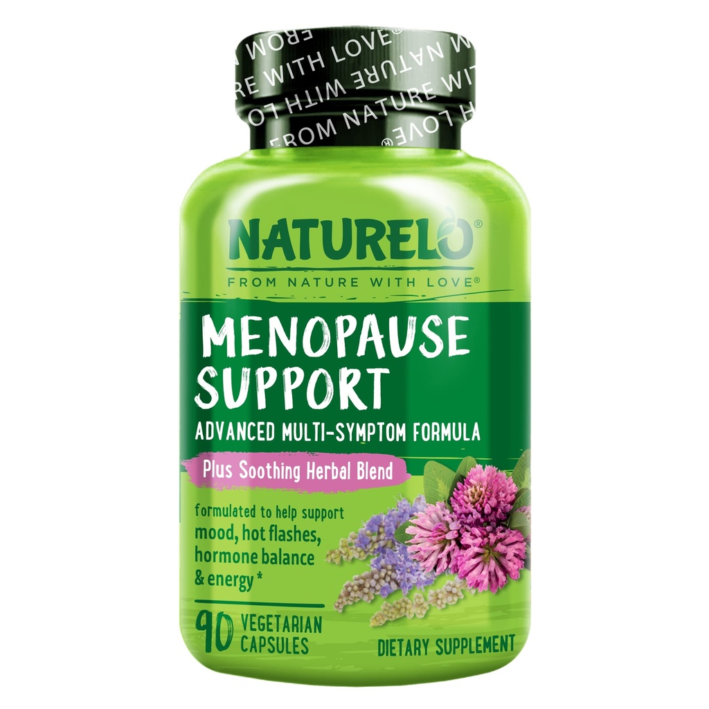 Suplementos de la menopausia NATURELO para Mujeres, Herbal Blend con Cohosh Negro para los flashes calientes de la menopausia Advanced Estrógeno Multi-Síntoma Fórmula 90 cápsulas
